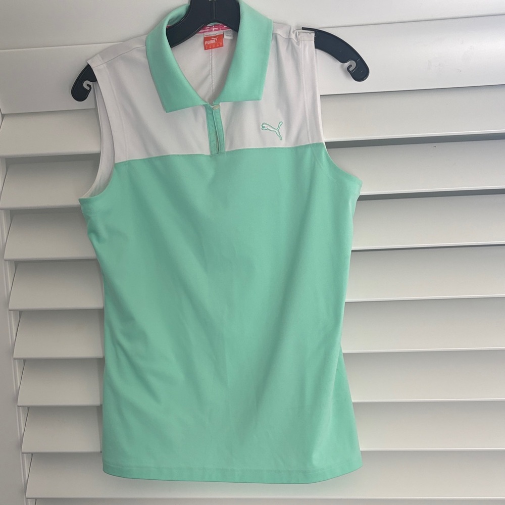 Puma Women's CLOUDSPUN  Mint & White Sleeveless Golf Polo; Sz:M; EUC